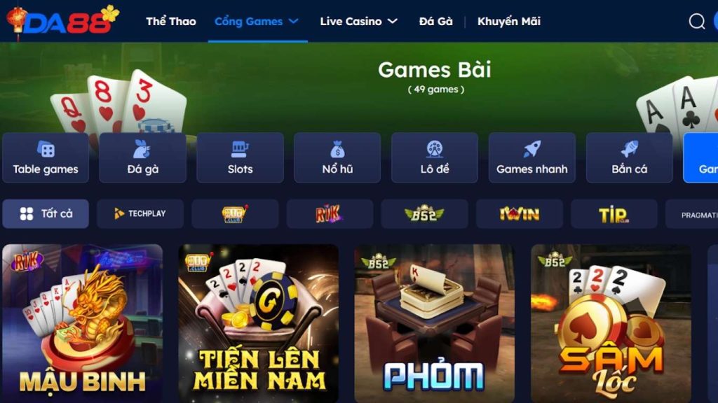 Ưu điểm của sảnh chơi game bài Da88